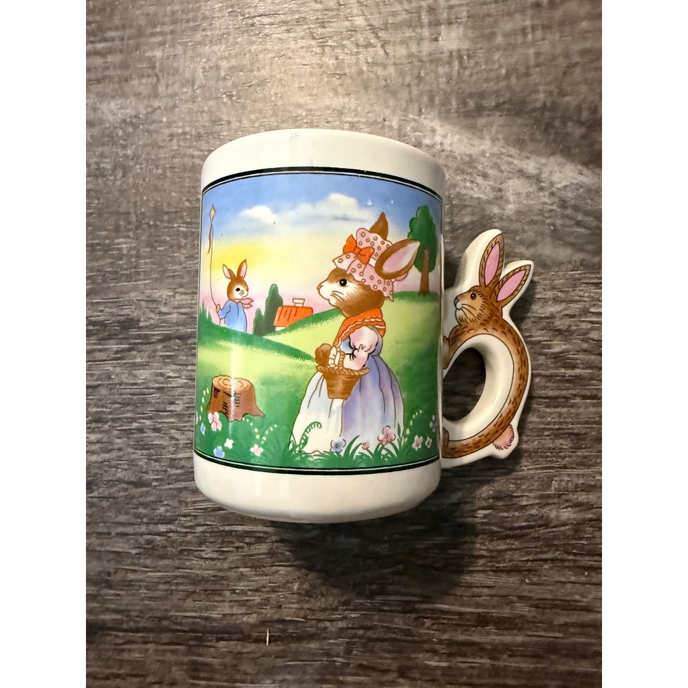 Vintage Bunny Rabbit Mug with Figural 3D‎ Handle Easter Ceramic Coffee Cup White